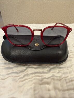 Persol Red Frame Sunglasses with Gold Bridge